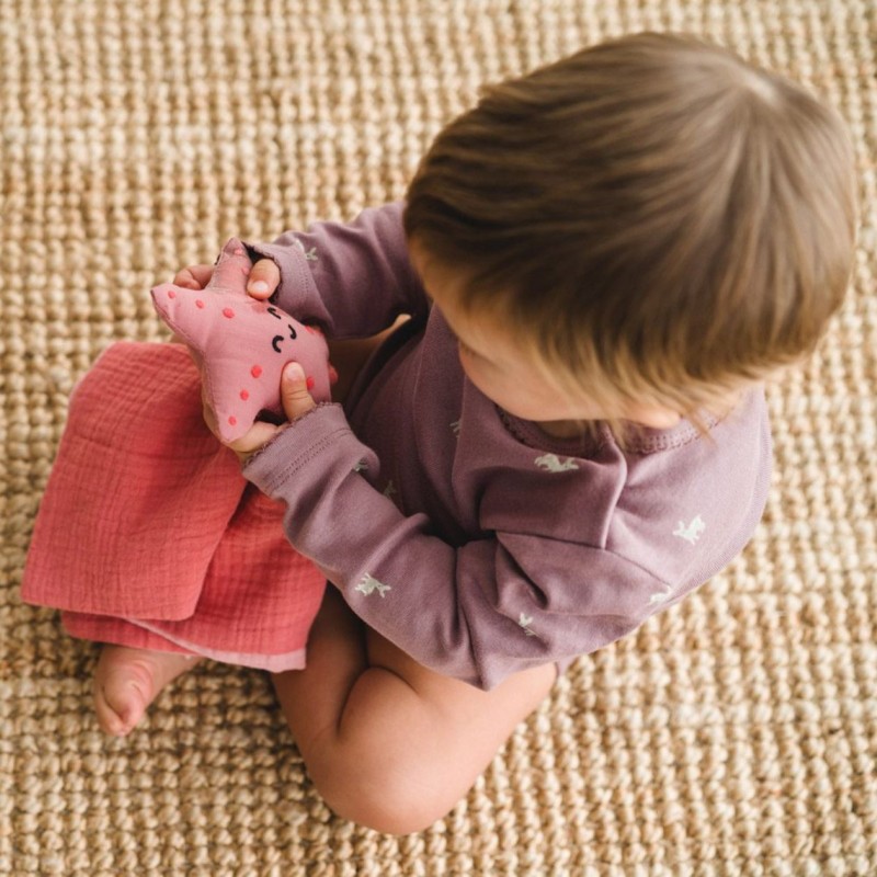 Doudou lange lapin en gaze de coton BIO pour bébé