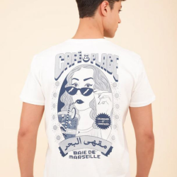 AZUL - LYOUM - T-shirt Café de la Plage Marseille Bleu