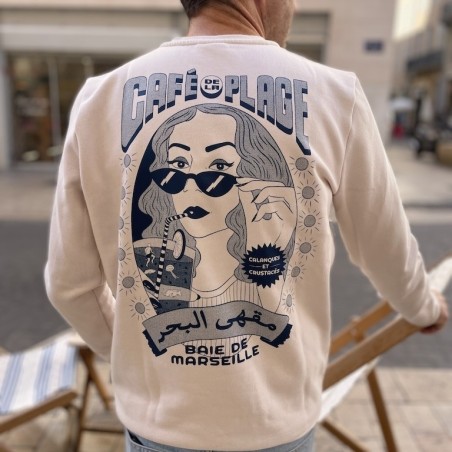 AZUL - Lyoum - Sweat Café de la Plage Marseille Ecru