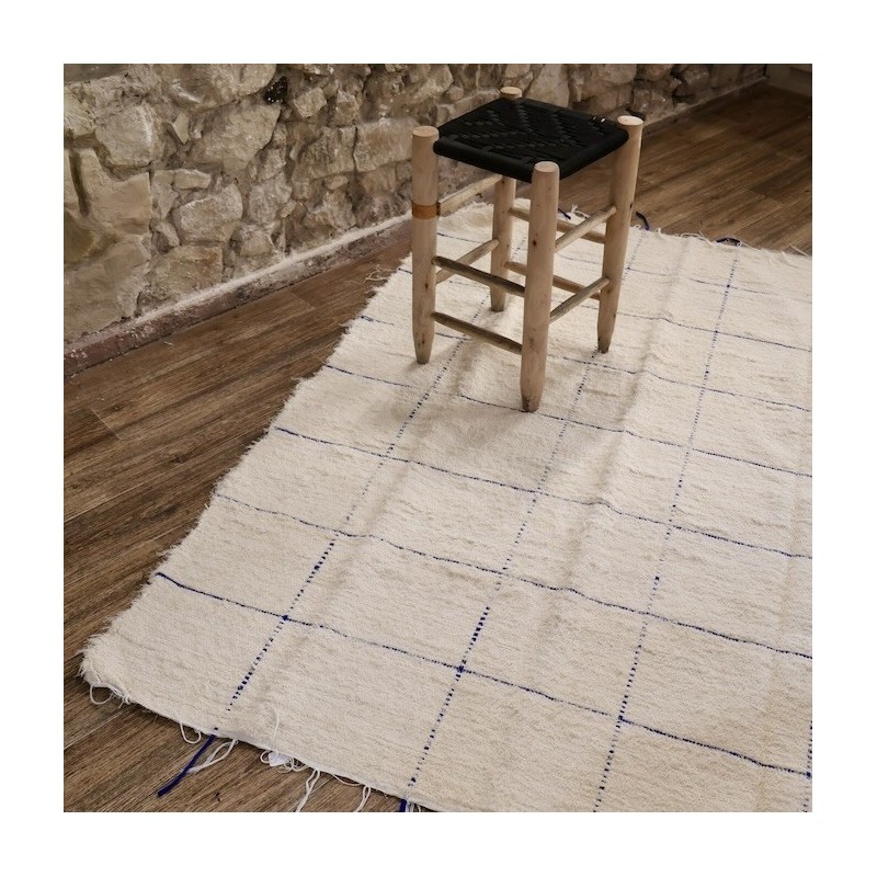 Grand tapis peludo crème - Quadrillé bleu