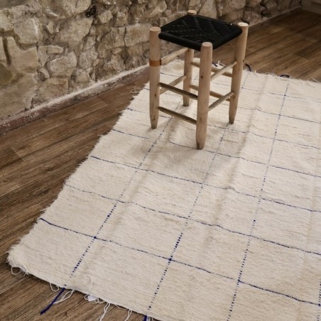 Grand tapis peludo crème - Quadrillé bleu