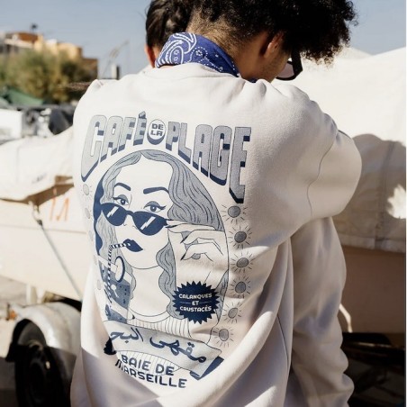AZUL - Lyoum - Sweat Café de la Plage Marseille Ecru