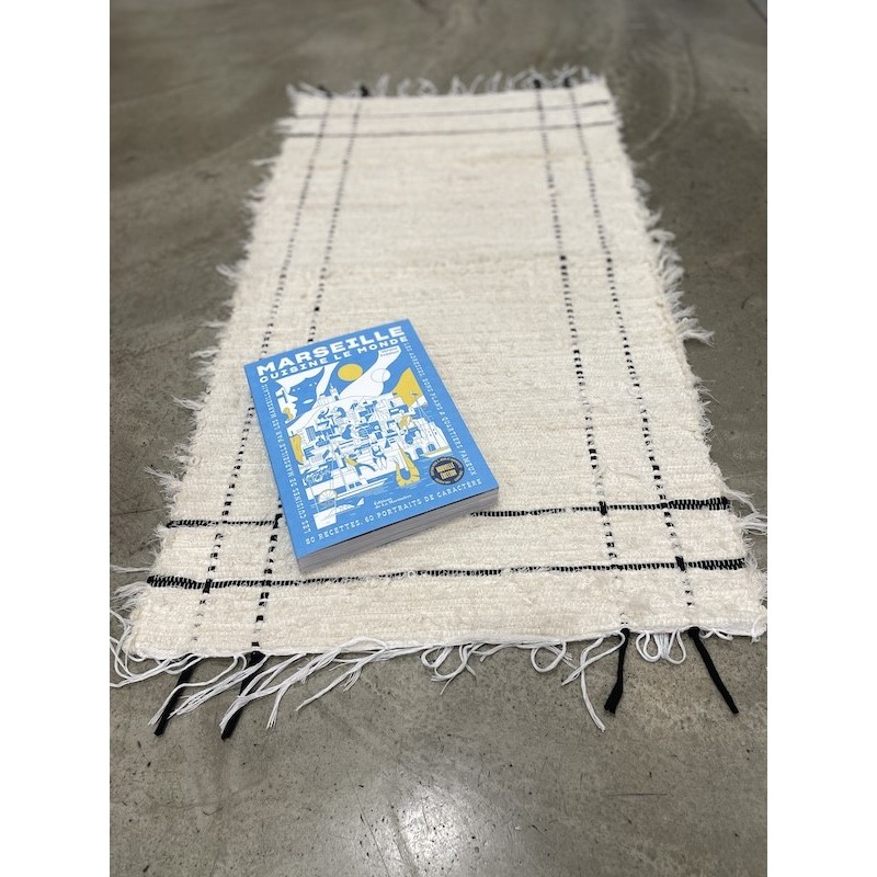 Tapis portugais en coton recyclé – 50 cm x 100 cm - Motif rectangle noir