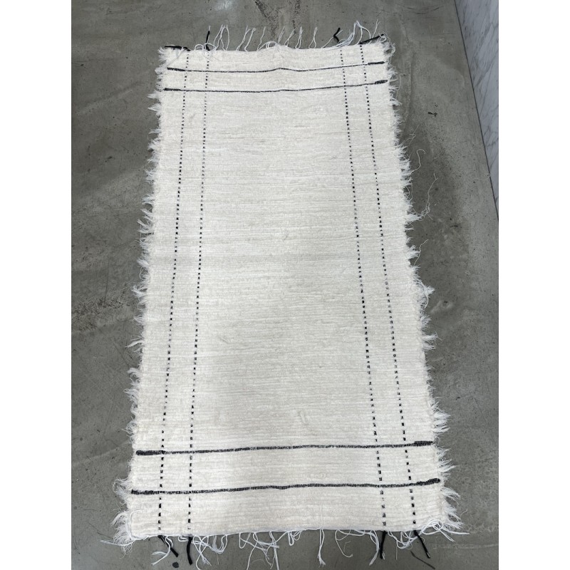 AZUL - Tapis portugais écru en coton recyclé – 70 cm x 140 cm - Motif rectangle