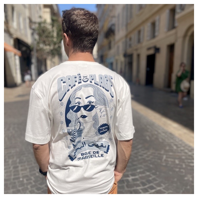 AZUL - T-Shirt Café de la plage loose Blanc - LYOUM