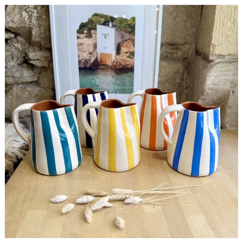 AZUL - Pichet lignes épaisses en terre cuite artisanale - 1L