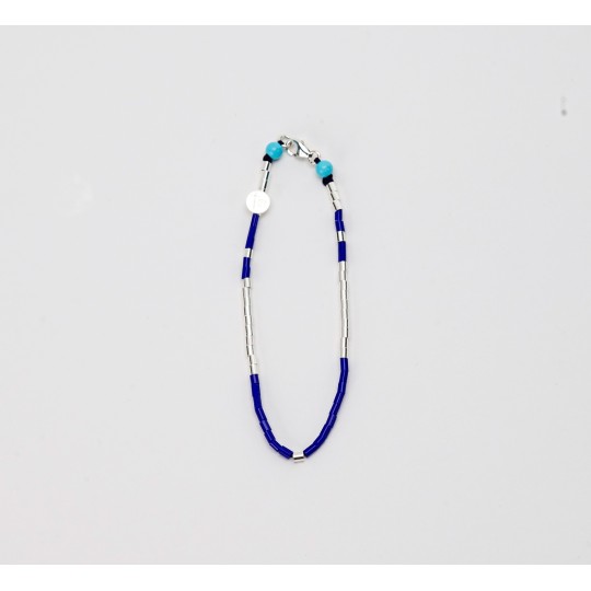 Bracelet tube argent et bleu - Bord de l'eau