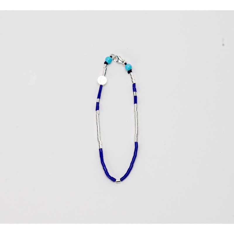 Bracelet tube argent et bleu - Bord de l'eau