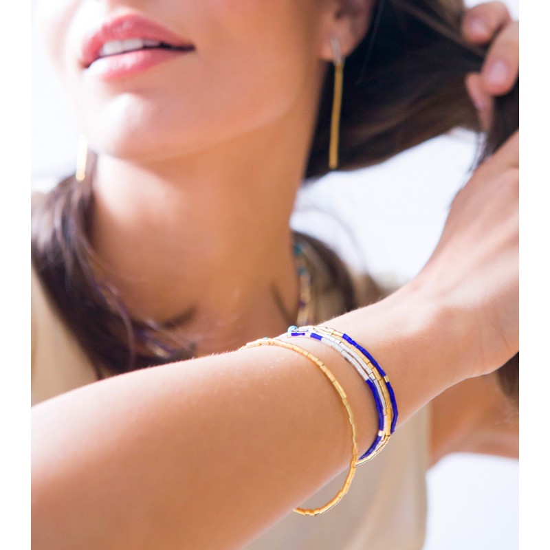 Bracelet tube argent et bleu - Bord de l'eau