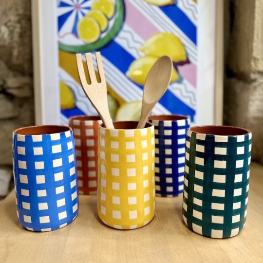 AZUL - Grand pot à ustensiles quadrillé épais