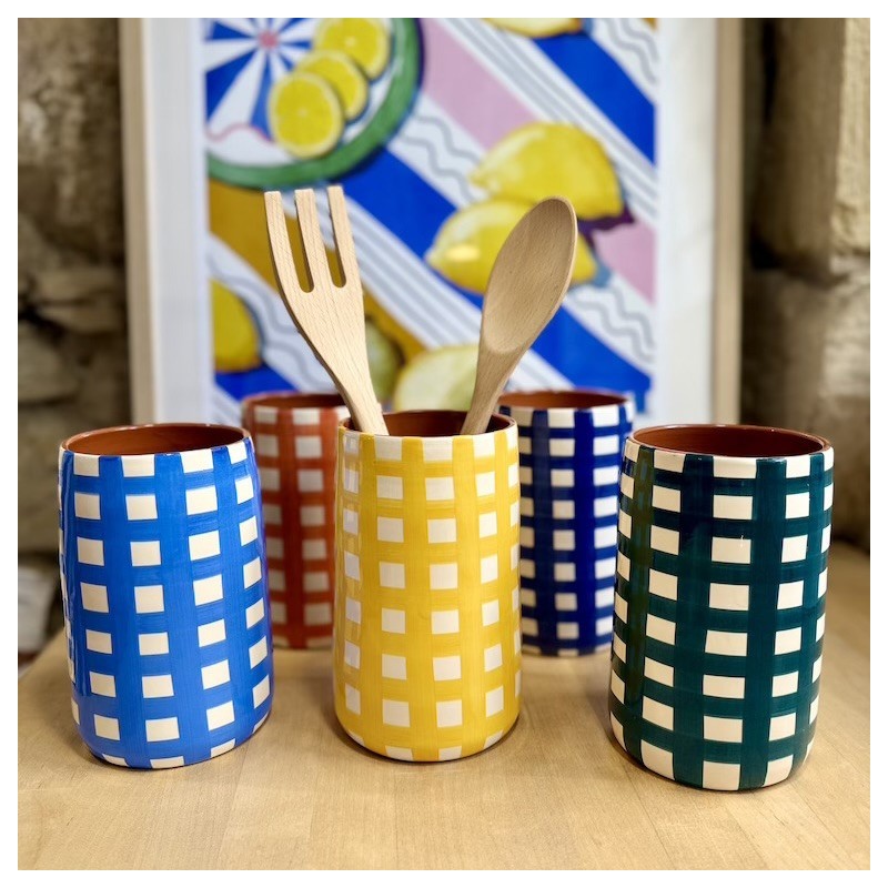 AZUL - Grand pot à ustensiles quadrillé épais