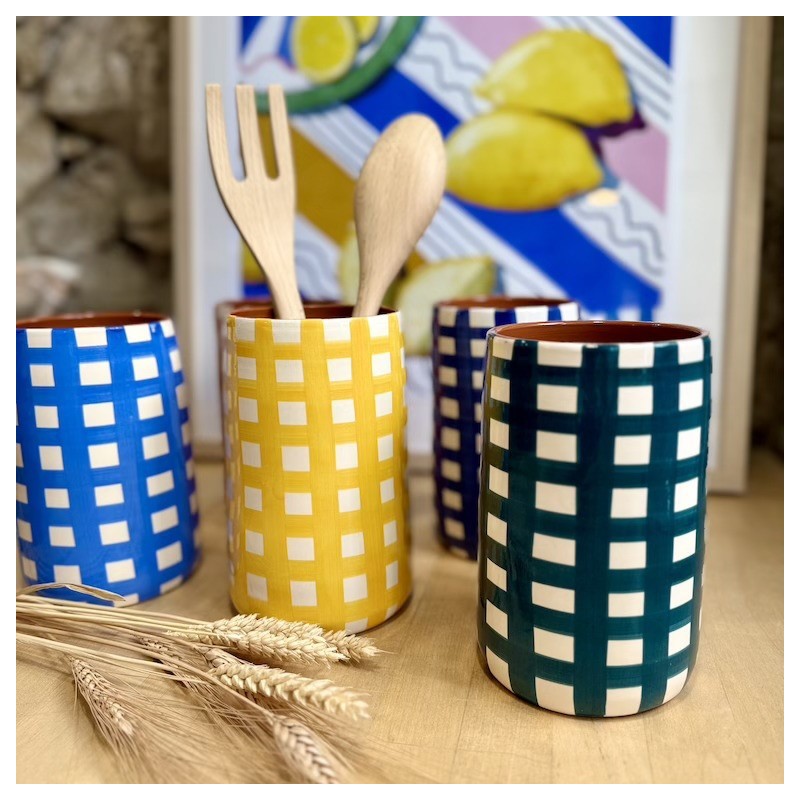 AZUL - Grand pot à ustensiles quadrillé épais