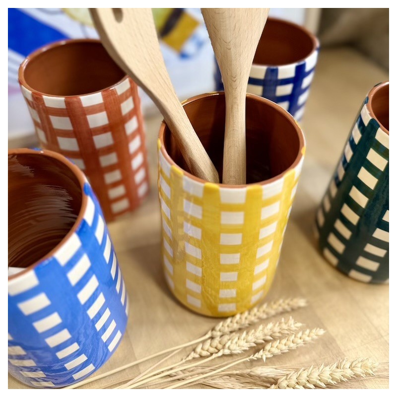 AZUL - Grand pot à ustensiles quadrillé épais