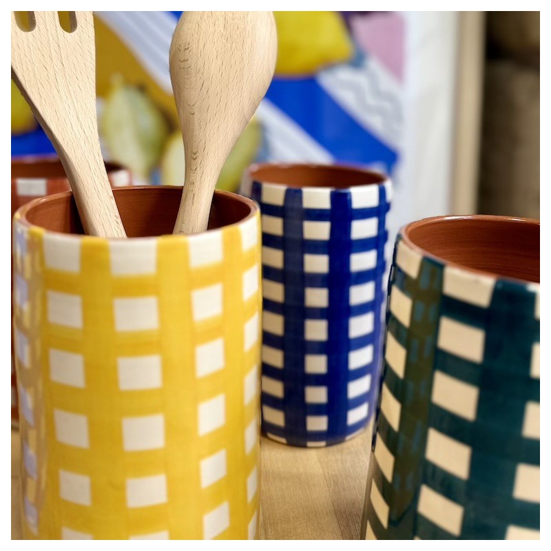 AZUL - Grand pot à ustensiles quadrillé épais