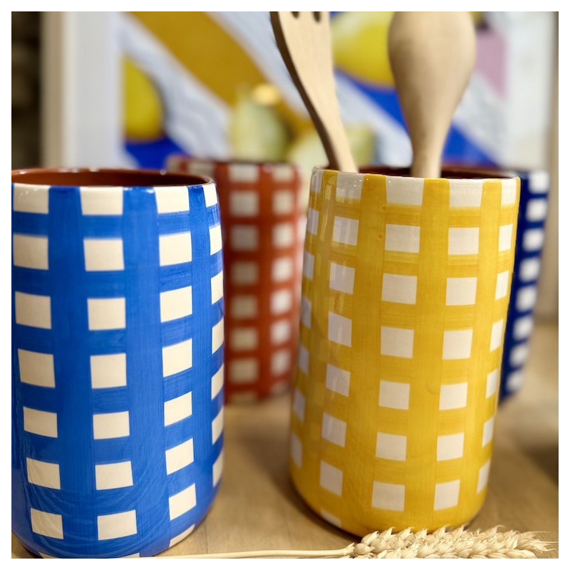 AZUL - Grand pot à ustensiles quadrillé épais