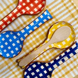 AZUL - Repose cuillère quadrillé épais - A loja da Ceramica