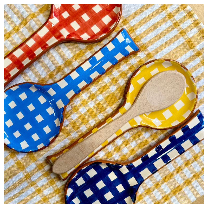 AZUL - Repose cuillère quadrillé épais - A loja da Ceramica