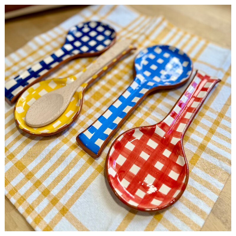 AZUL - Repose cuillère quadrillé épais - A loja da Ceramica