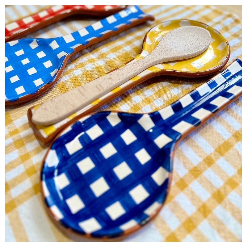 AZUL - Repose cuillère quadrillé épais - A loja da Ceramica