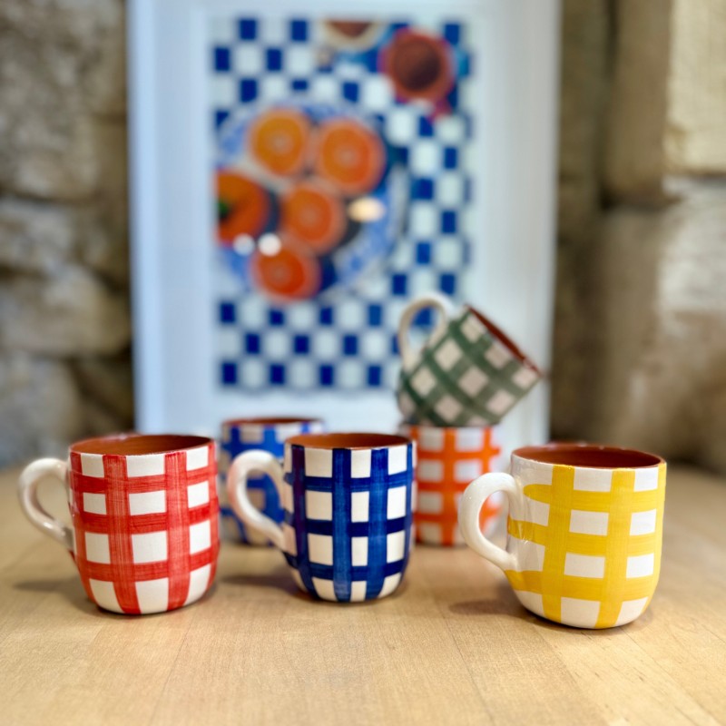 AZUL - Petit mug arrondi quadrillé épais - A loja da Ceramica