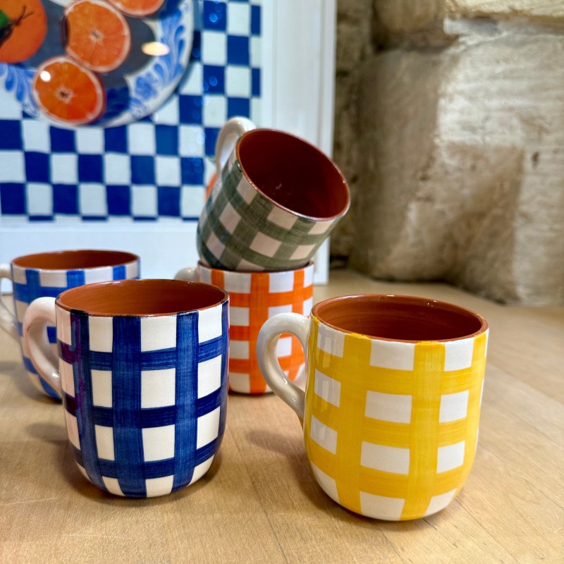 AZUL - Petit mug arrondi quadrillé épais - A loja da Ceramica