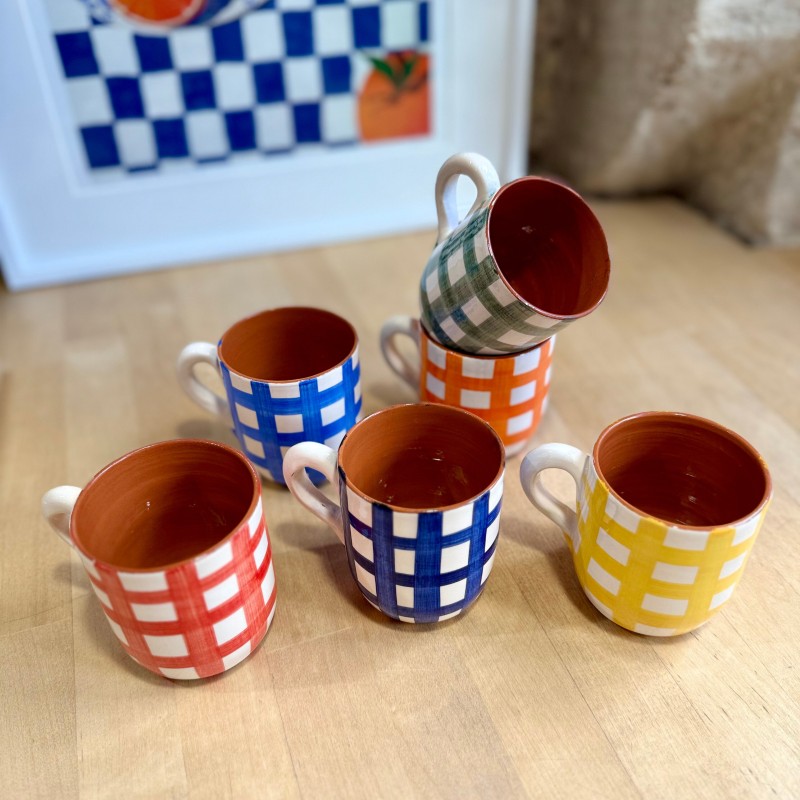 AZUL - Petit mug arrondi quadrillé épais - A loja da Ceramica
