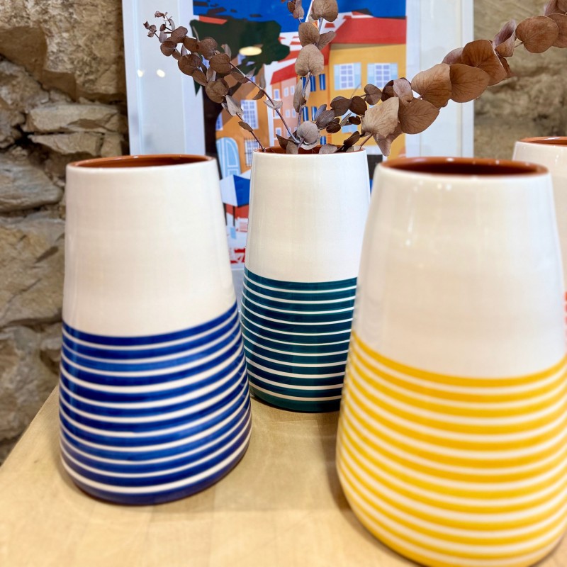 Très grand vase vulcão demi listas horizontales