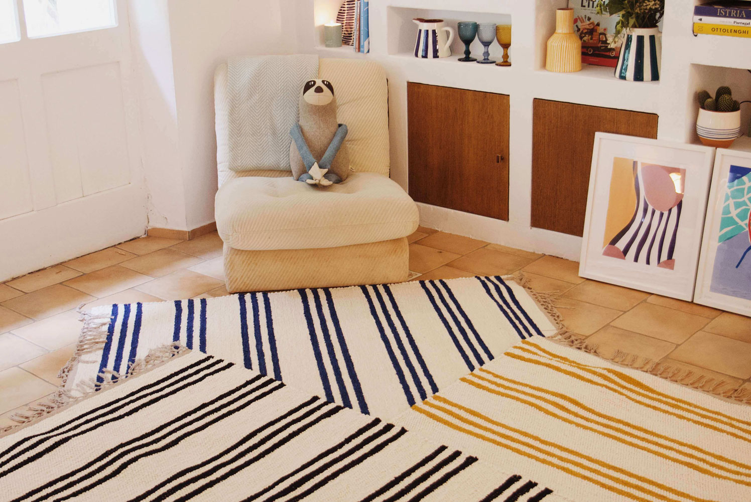 Two women in striped dresses